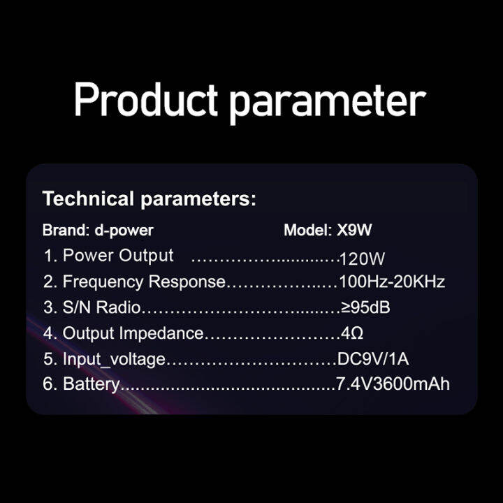 ลำโพง-party-box-d-power-รุ่น-x9w-ขนาด-120-วัตต์-เสียงดี-มีไฟ-led-พร้อมไมค์ลอย-รับประกันสินค้า-1-ปี