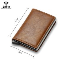 ：“{—— Credit Card Holder Men Wallet RFID Blocking Protected Aluminium Box PU Leather Wallets With Money Clip Designer Cardholder