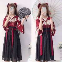 Hanfu S-3XL ชุดเข้าเซท สไตล์จีน   โบราณ เสื้อผ้า เสื้อ + กระโปรง ปรับปรุง Hanfu ย้อนยุค ธาตุ นางฟ้า นักเรียน ชุด 汉服