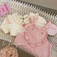 CUI YI SHOP summer suspender suit 2023 new style baby girl fashionable love childrens short-sleeved two-piece set