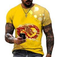 2023Zodiac Chinese Dragon 3D Print Men T-shirts Lycra Polyester Round Neck Short-sleeved Oversized Summer Breathable Loose Tops Tees