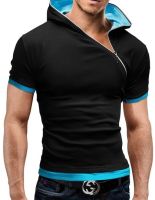 2022 New Mens Zipper Shirt Tops Tees Summer Cotton V Neck Short Sleeve T Shirt Men Fashion Hooded Slim T Shirts