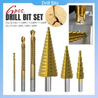 6pcs Straight Groove Step Drill Bit Set High Speed Steel Titanium Ladder Drilling Suit Wood Metal Hole Cutter Core Drill Bit Set