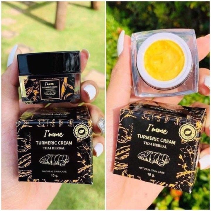 ครีมขมิ้นสดหน้าใส-แพ็คแก๊ตใหม่กระปุกดำ-imme-turmeric-cream-10-g-ครีมขมิ้นสด-ไอแอมมี-ครีมหน้าใสตัวดังใน-tiktok-ครีมหน้าขาว-ครีมทาหน้า-ออแกนิค