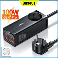 Baseus 100W GaN3 Pro EU Plug แท่นชาร์จปลั๊กไฟเครื่องชาร์จตั้งโต๊ะ ปลั๊ก AC 2 USB + 2 Type C ที่ชาร์จเร็วสำหรับ