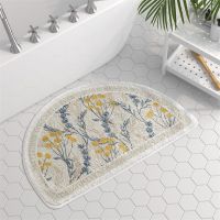 Semicircle Floral Flower Shower Mat Microfiber Bathtub Floor Door Entrance Mats Pet Rug Doormat for Bathroom Tapis Salle De Bain