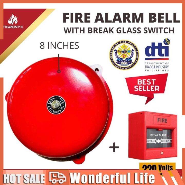 Fire Alarm Bell 8” With Break Glass Switch 