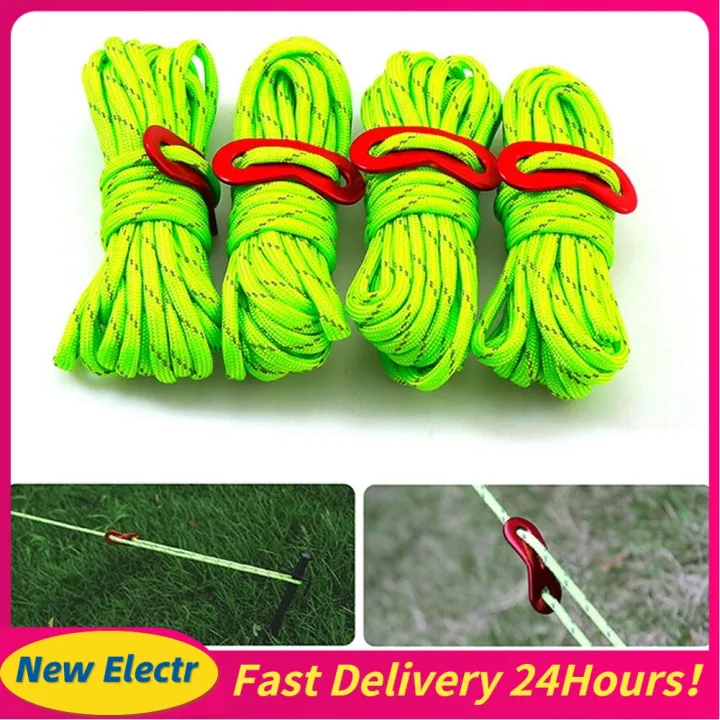 8Pcs Guy Rope Reflective 4m Cord Lines With Runners Tent Camping Guide