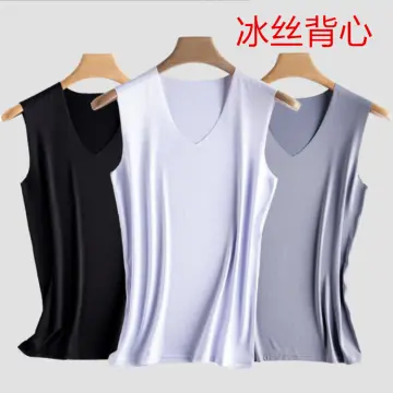 Mens Ice Silk V-Neck T-Shirt Traceless Short Sleeve Tee Solid