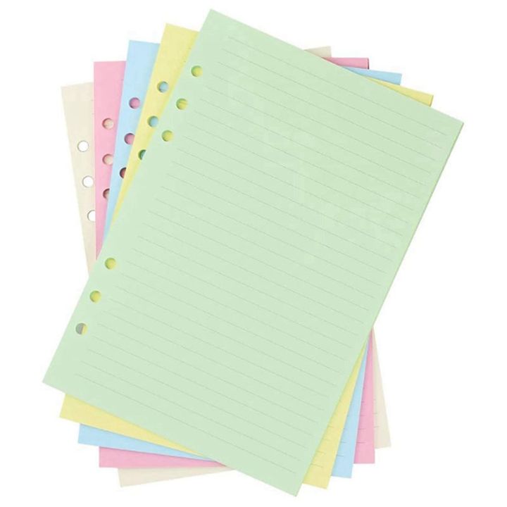 a5-colorful-6-hole-punched-ruled-refills-inserts-for-organizer-binder-5-color-loose-leaf-planner-filler-paper-100sheets