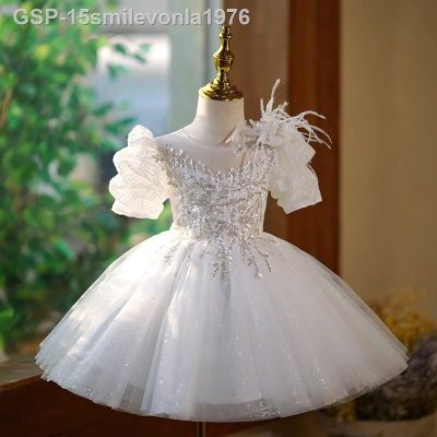 ✌หลังจากใช้มันแล้ว☋15smilevonla1976 Vestidos Infantis De Menina Flor Brfada Casamento Aniversário Beê Batismo Princesa Traje Roupa Festa Infantil
