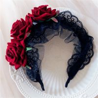 【YF】 Halloween Headband Ladies Girls Day Of The Dead Red Rose Flowers Headdress Floral Hair Band Party Cosplay Women Accessories