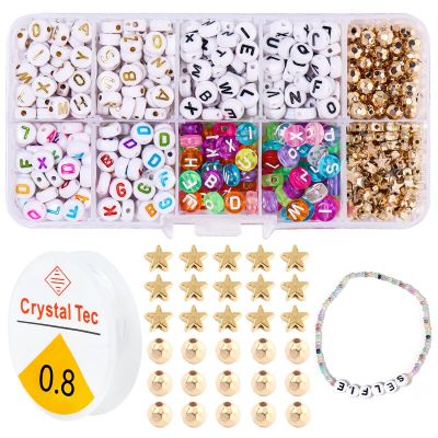 1 Box Round Acrylic English Alphabet Letter Beads Set With Stretch Cords For Name Bracelets Jewelry Making Kit For Children Gift