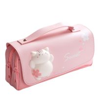 ✳ Cute Cat Decompression Pencil Case Big Pencil Box Portable Girls Pen Bag Double Layer School Pouch Kawaii Stationery Pensil Case