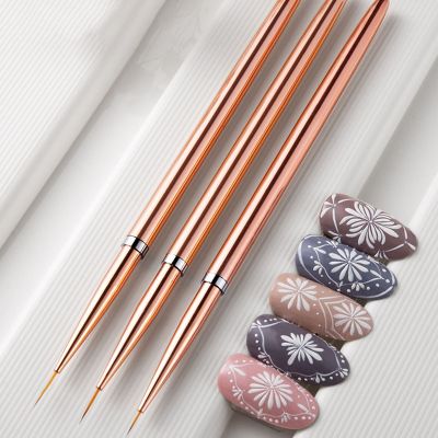 Rose Gold 3Pcs/set Nail Art UV Gel Liner Painting Brushes Drawing Flower Striping Design Manicure Tools Kits 7/9/11mm