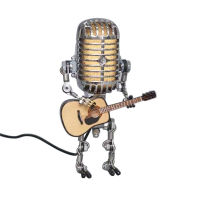 Metal Microphone Robot Lamp Touch Dimmer Lamp Table Lamp Vintage Metal Art USB Charging Ornament Home Decor Desktop Ornament