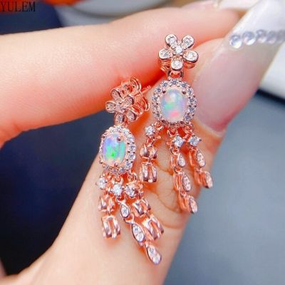 YULEM 4*5mm Natural Opal Earrings Fire Light Studs Earings Diamond S925 Sterling Silver Dainty Gemstone Jewelry for Women