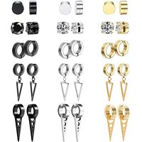 15 Pairs of Stud Earrings Stainless Steel Magnet Clip Earrings Non Perforated CZ Ring Pendant Cross Magnetic Earrings Unisex