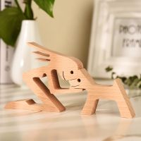 Wooden Dog And Women 3D Creativ Craft Figurine Home Office Ornament Handmade White Beech Animal Model Boy Birthday Gifts