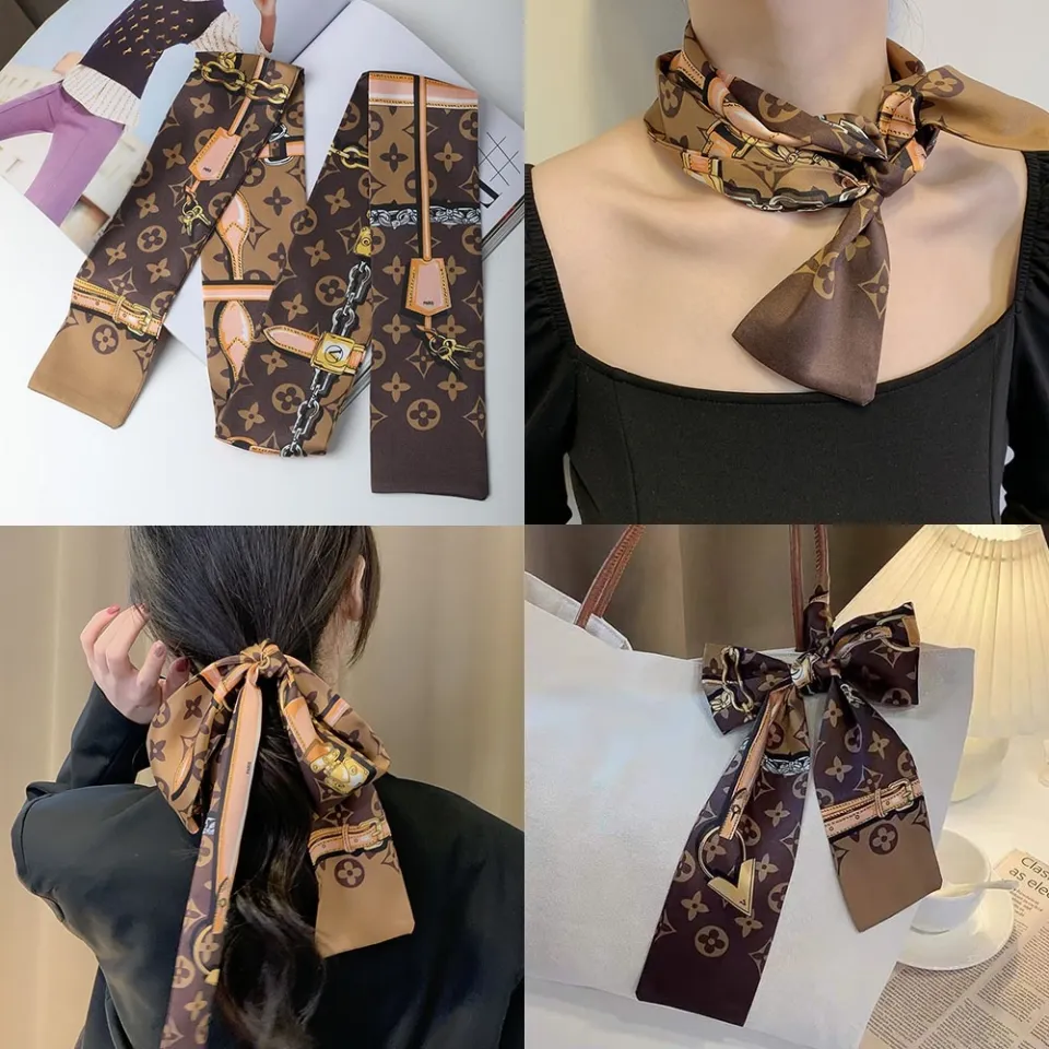 Korean Fashion Silk Scarf LV Turban Elegant Ponytail Hair Tie Ribbon Bow  Hair Rope Headband