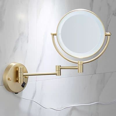 Brushed Gold LED Bathroom Mirror Marrent Quality Brass Wall Mounted Magnifying Women Makeup Mirror Double Fauce Bathroom Mirrors