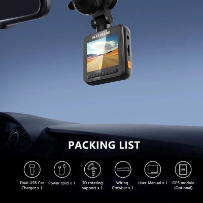 กล้องติดรถยนต์สำหรับกล้องติดรถยนต์เซนเซอร์อัตโนมัติ4K กล้องติดรถยนต์เครื่องบันทึกวีดีโอกล้องสำหรับรถยนต์สีดำหน้าจอ Box2นิ้ว2160P USB Wifi GPS จอดรถ