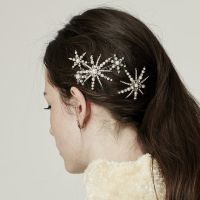 CW Elegant Snowflake Hairpin Hair Clip Accessories Inlaid Pearls Rhinestones Tiara Barrette Jewel. For Bride Wedding Women Girls