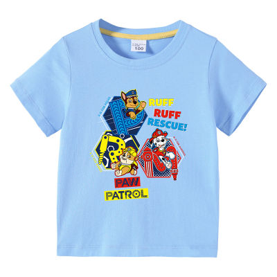 Paw Patrol เสื้อยืดเสื้อชิ้นบนแขนสั้นผ้าฝ้ายสำหรับเด็ก,เสื้อกล้ามเด็กหญิงเด็กชายฤดูร้อนแขนสั้นกราฟิก0000