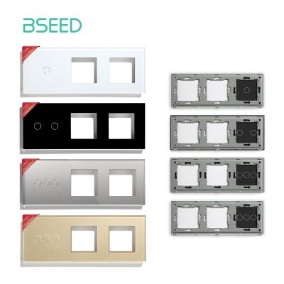 BSEED Only Glass Panel 228mm Pearl White Black Gloden Crystal Glass Frame With Metal Frame For Wall Socket Switch Function Part