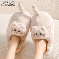 ขนสัตว์นุ่ม Shverues-Chinelos De Gato Fofos Antiderrapantes Para Homens E Mulheres Peludos Interiores Kawaii Sapatos Chão Quentes Casa Inverno Novo Fofo