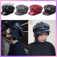 XIAHU Fashion Elegant Pure Color PU Leather Octagonal Cap Duck Tongue Cap Beret Hat