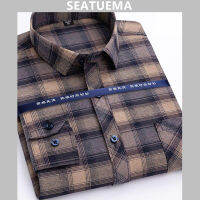 SEATUEMA เสื้อผ้าฝ้ายแขนยาวของผู้ชาย,เสื้อเสื้อผ้ากันแดดลำลองไม่มีเหล็กตรวจสอบของผู้ชาย