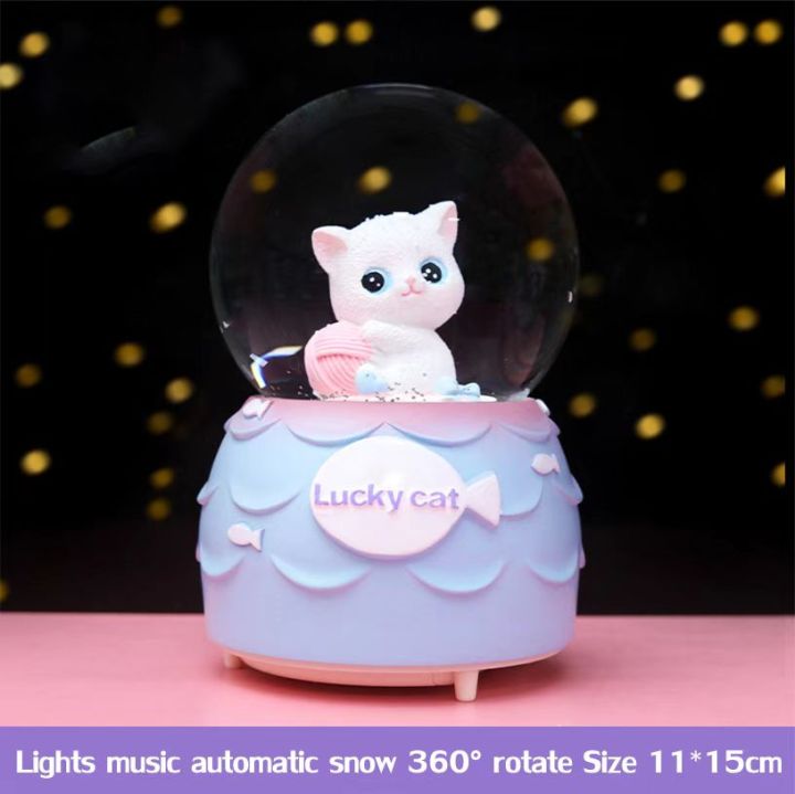 uonehome-พร้อมส่ง-h026-กล่องดนตรีลูกแก้วแมวลัคกี้-เรืองแสงน่ารัก-ของขวัญวันเกิด-รับห่อของขวัญ-พร้อมเขียนการ์ด