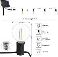 G40พลังงานแสงอาทิตย์ไฟสตริงกลางแจ้ง25FT ไฟลานที่มี25หลอดไฟ LED IP45กันน้ำสวนนอกสนามหลังบ้าน,ระเบียง