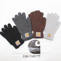 Carhartt ถุงมือถุงมืออุ่นผ้าขนสัตว์ถักมืออุ่นป้ายโลโก้คลาสสิกนิ้วเต็มรูปแบบป้องกันความหนาวเย็นนำเข้ารูปแบบใหม่