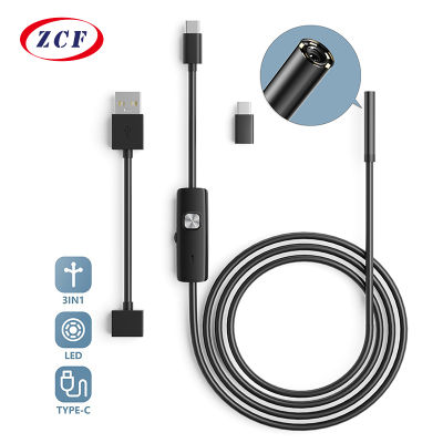 3 IN 1 Type-C Micro USB Endoscope กล้องกันน้ำ5.57MM Len 6ไฟ LED 2M Hardsoft Wire line รถตรวจสอบ Borescope