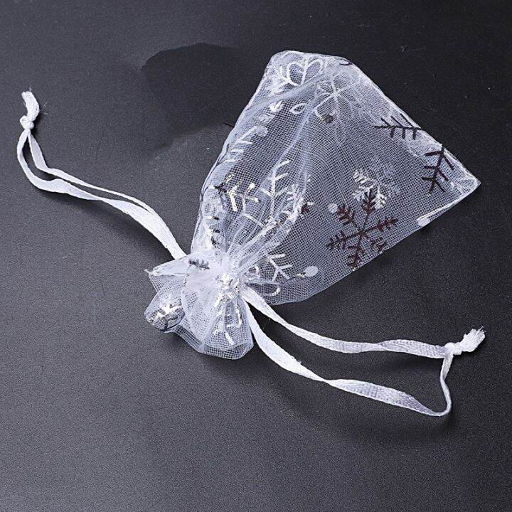 100-pcs-organza-wedding-gift-bags-drawstring-jewelry-pouch-bags-silver-white-snowflakes-printed-sheer-party-favor-bags