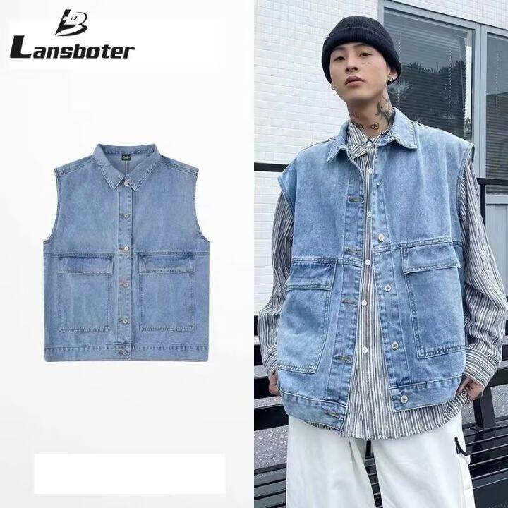 Lansboter Áo Vest Nam Thời Trang Áo Khoác Không Tay Thường Ngày Áo Gi-Lê  Denim Nam | Lazada.Vn