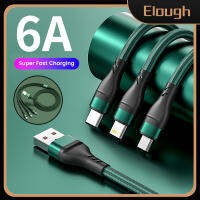 Elough 3 In 1สาย USB 6A Super Charge Micro USB Cable Type C Fast Charging สำหรับ iPhone 14 13 Pro Max Samsung โทรศัพท์มือถือสายข้อมูล