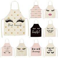 1Pcs Eyelash Printed Cleaning Art Aprons Sleeveless Home Cooking Kitchen Apron Cook Wear Cotton Linen Adult Bibs 53x65cm WQL0134