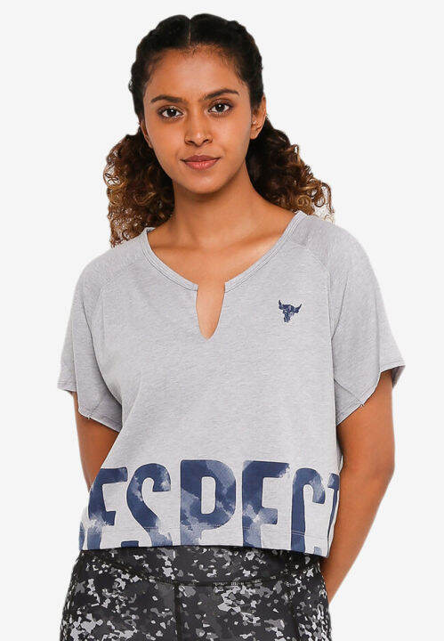 Under Armour Project Rock Respect T Shirt For Women Steel Light Heatheracademy Lazada Ph 6556