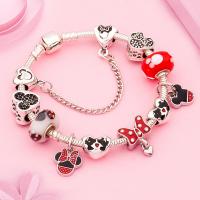 New In Cartoon Mickey Minnie Pendant Charm Bracelet Heart Bowknot Beaded Bracelets Bangles