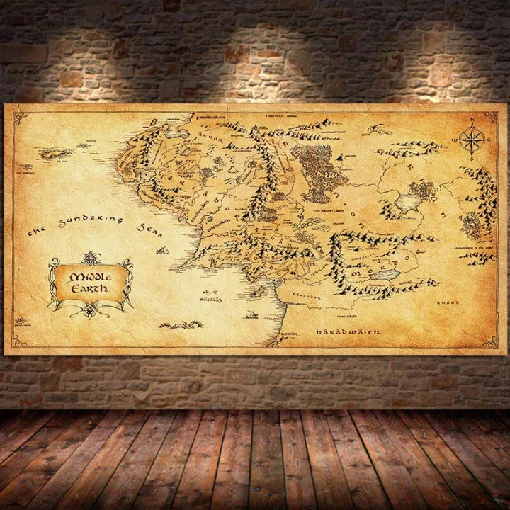 Middle Earth Wall Art Movie Map Of Middle Earth Canvas Painting Posters And Prints Vintage Style Wall  Art Pictures For Living Room Cuadros Unframed | Lazada