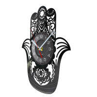 Hamsa Hand Symbol Vinyl Record Wall Clock Hamse Evil Eye Protection Khamsa อิสลามตกแต่งบ้าน Hand Of God ป้ายเพลงอัลบั้มนาฬิกา