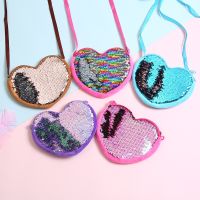 {LJYSD}  Girls Mermaid Heart Shape Sequins Coin Purse Crossbody Bags Sling Money Change Card Holder Wallet Purse Bag Pouch For Kids Gifts