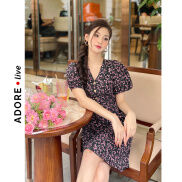Mini dresses cổ tim đũi xốp hoa nhí đen 321DR1185 ADOREDRESS
