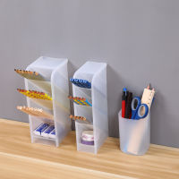 【cw】 Inclined Pen Holder Plastic Storage Transparent Multi-Grid Pen Holder Storage Ideas Make-up Pen Container Desktop Childrens Four-Grid ！