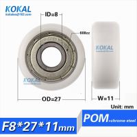 [F0827-11] 10PCS flat type 608zz ball bearing inner 8mm pom plastic sliding door window guide cabinet pulley 8*27*11mm 0827K