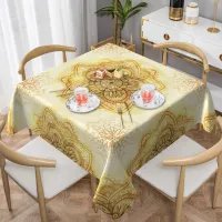 Golden Mandala Tablecloth Yellow Table Cloth Polyester Waterproof Tablecloth for Kitchen Dining Room Square 60