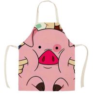 Cute Piggy Pink Pig Print Apron Linen Sleeveless Adult Kids Kitchen Antifouling Baking Accessories Household Cleaning Tools Bib Aprons